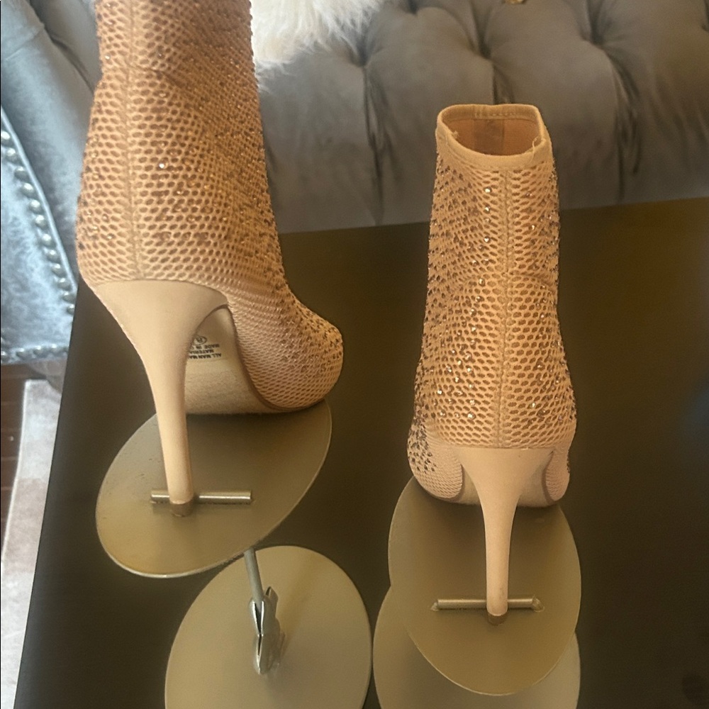 Elegant Cream Peep-Toe Ankle Boots - Picture 12 of 13